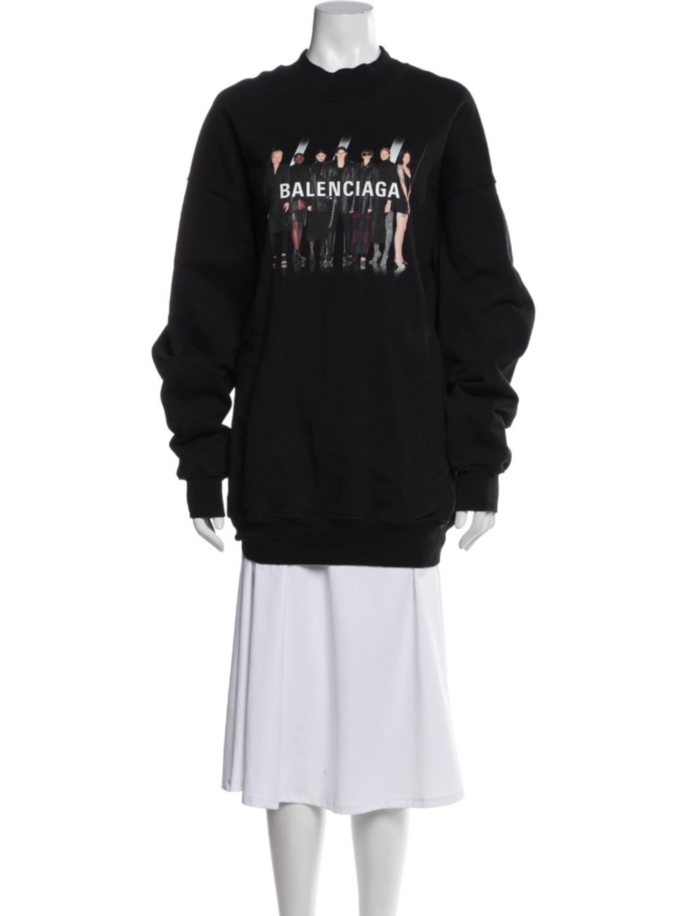 Balenciaga People Logo Graphic Print Mock Neck Sweatshirt – Black